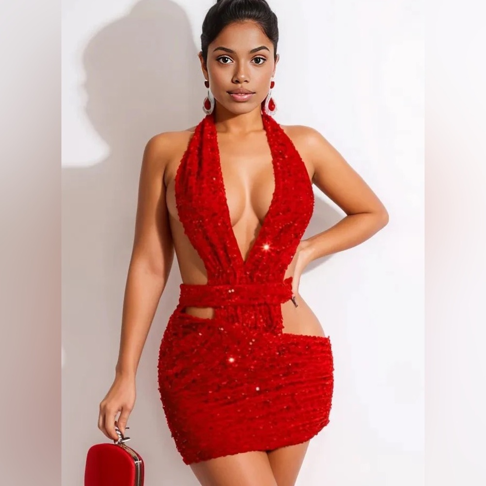 Elegant Red Halter Dress